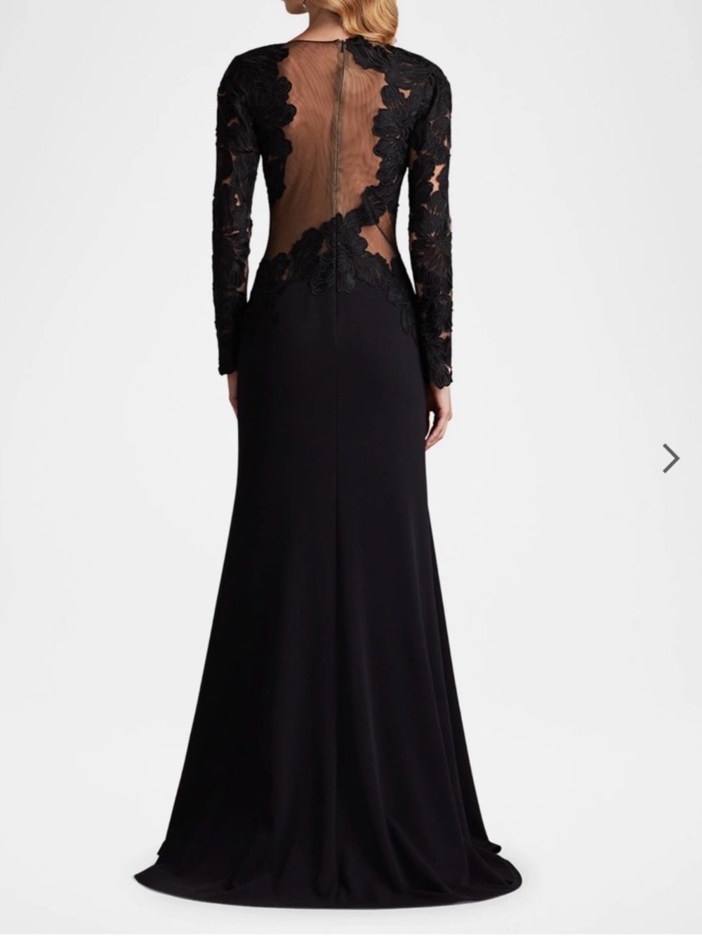 Tadashi Shoji Black Long-Sleeve Lace-Back Evening Gown